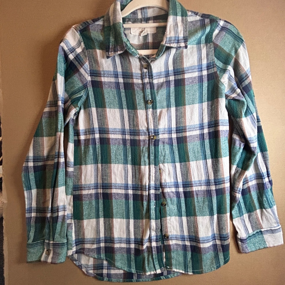 Thread Supply Plaid Flannel Shirt Long Sleeve Button Down Casual Top Women Small